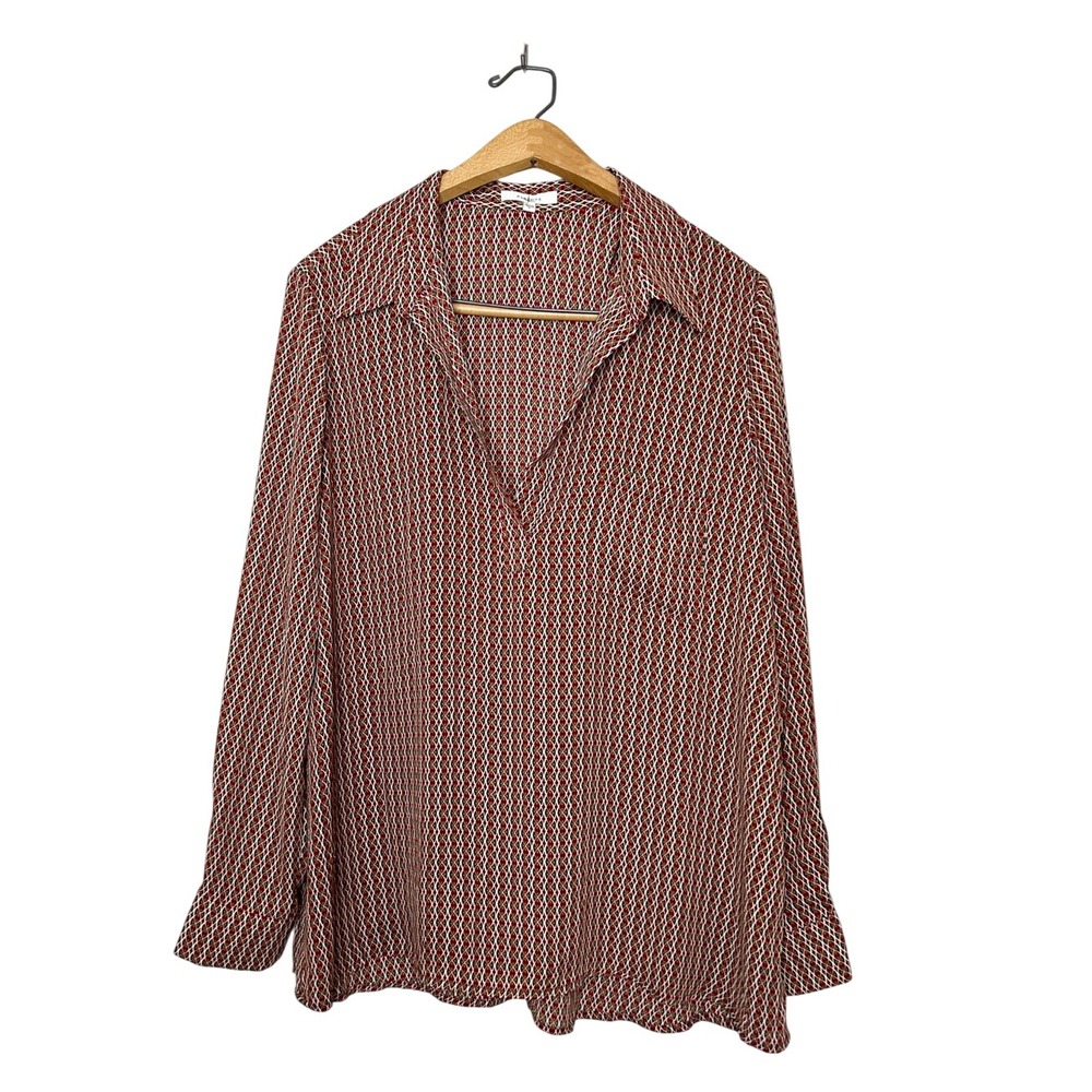 Pleione Nordstrom Womens Eclectic Print Business Casual Long Sleeve Blouse Large
